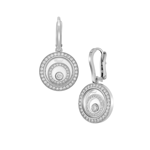 Vertical 18K Happy Spirit Double Halo Drop Earrings