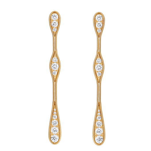 Vertical 18K Yellow Gold Fluid Diamonds Drop Earrings