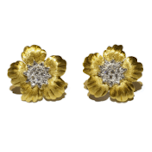 Vertical 18K Yellow and White Gold Daphne Button Earrings with Diamonds