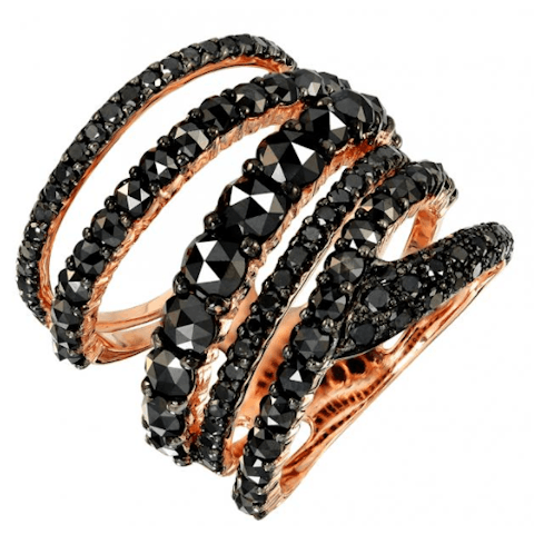 Vertical 18K Yellow Gold Black Diamond Six-Row Ring