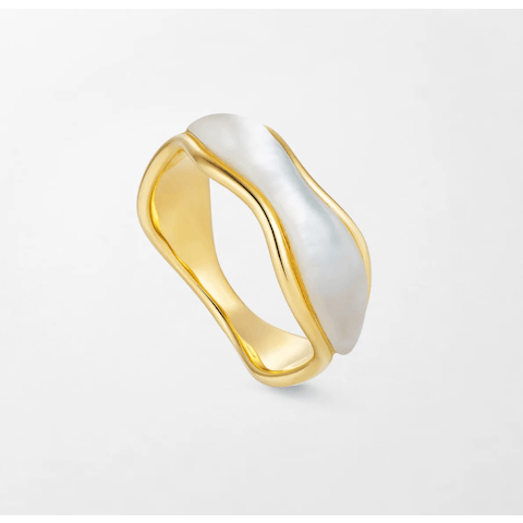 Vertical 18K Yellow Gold Fluid Mother of Pearl Band