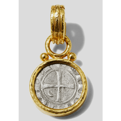 Vertical 19KT Yellow Gold Crusader Bezel Pendant