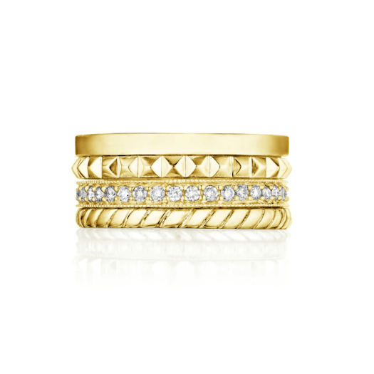 Vertical 18KT Yellow Gold Classic Pave Diamond Band