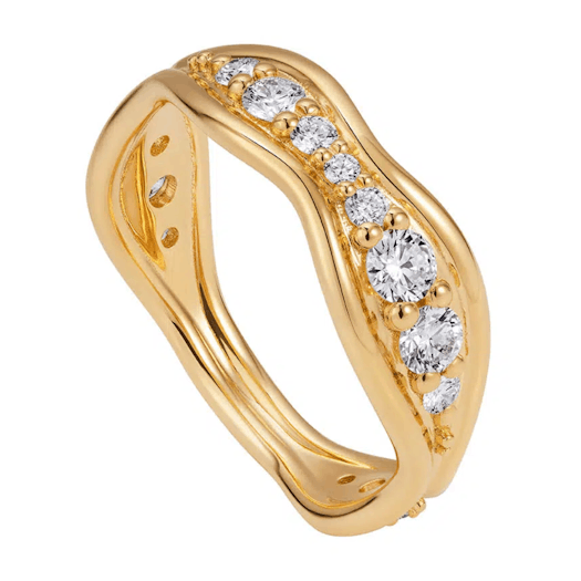 Vertical 18K Yellow Gold Fluid Diamond Large Ring