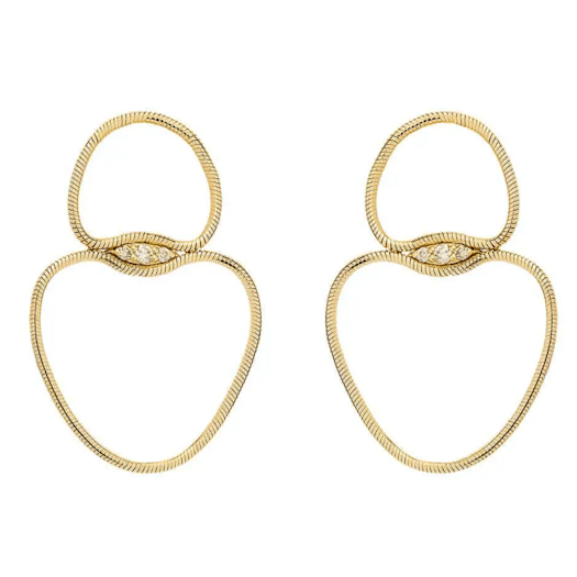 Vertical 18K Yellow Gold Fluid Diamond Small Chain Earrings