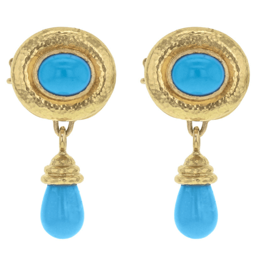 Vertical 19KT Yellow Gold Cabochon Oval Earrings