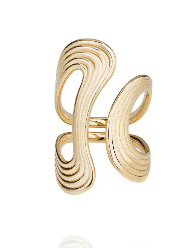 Vertical 18K Yellow Gold Stream Lines Open Ring