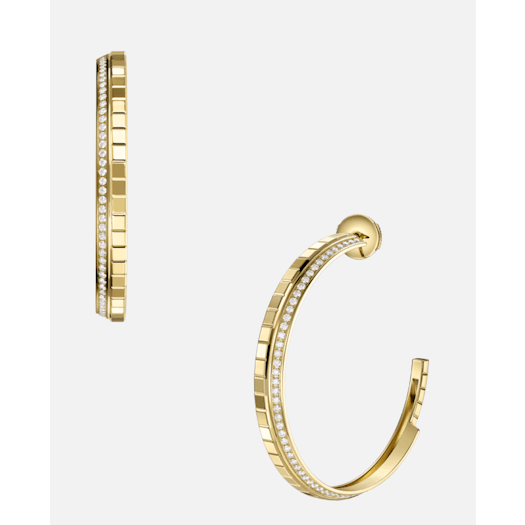 Vertical 18KT Yellow Gold Round Brilliant Diamond Hoop Earrings