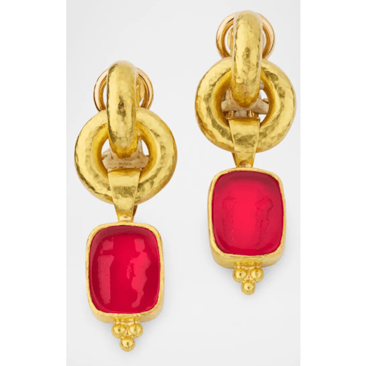 Vertical 19KT Yellow Gold Ruby Dropear