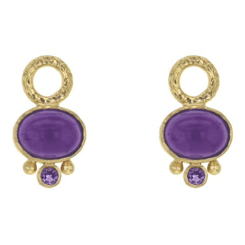 Vertical 19KT Yellow Gold Horizontal Cabochon Oval Round Brilliant Earring Pendant