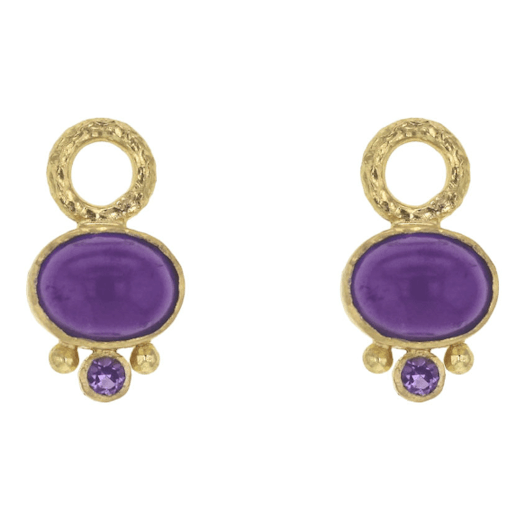 Vertical 19KT Yellow Gold Horizontal Cabochon Oval Round Brilliant Earring Pendant