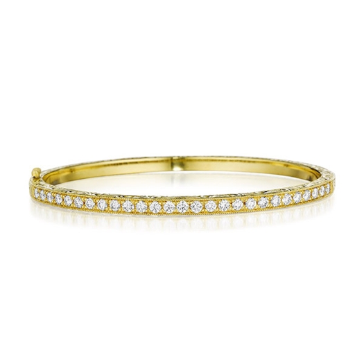 Vertical 18KT Yellow Gold Thin Engraved Hinge Bracelet