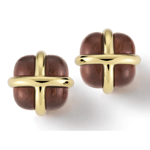 Vertical 18KT Yellow Gold Crossover Rosewood Square Earrings