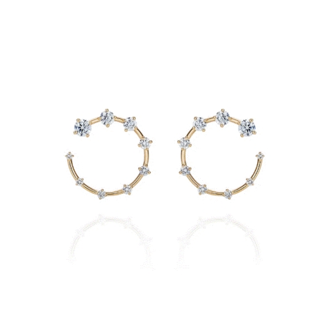Vertical 18K Yellow Gold Brilliant Small Circle Diamond Earrings