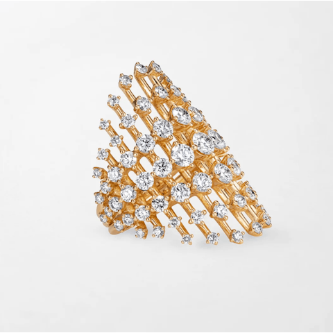 Vertical 18K Yellow Gold Brilliant Disco Diamond Ring