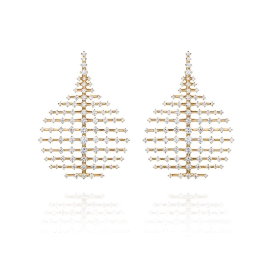 Vertical 18K Yellow Gold Brilliant Small Disco Drop Diamond Earrings