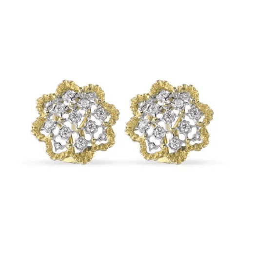 Vertical 18K Yellow and White Gold Rombi Earrings with Diamonds