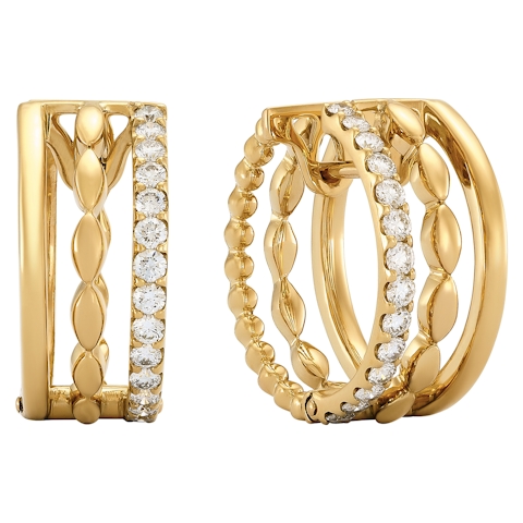 Vertical 18K Rose Gold Diamond Three-Row Hoop Earrings