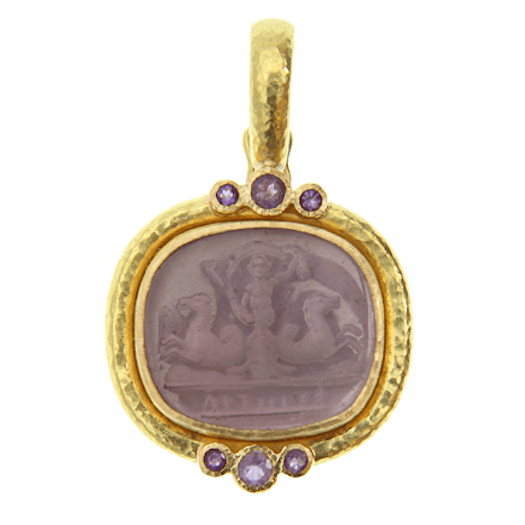 Vertical 19KT Yellow Gold Neptune 6 Round Brilliant Bezel Pendant