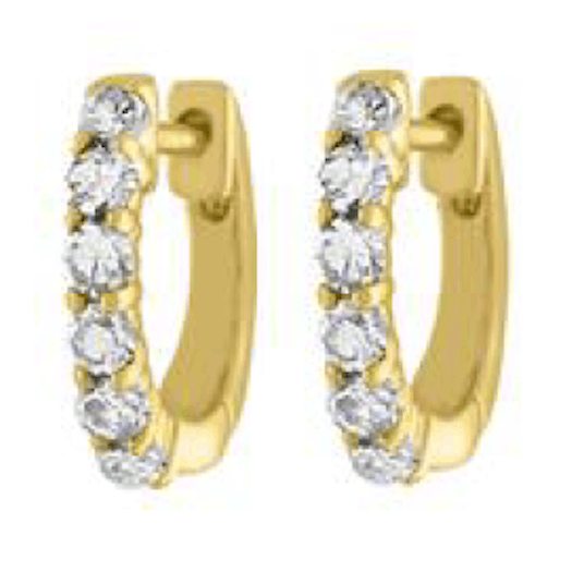 Vertical Rock Round Brilliant Diamond Huggie Hoop Earrings