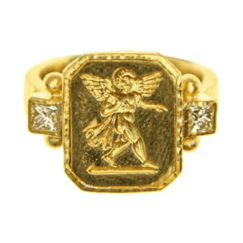 Vertical 19KT Yellow Gold Rectangle 2 Diamond Bezel Ring