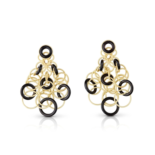 Vertical 18K Yellow Gold Hawaii Earrings with Onyx