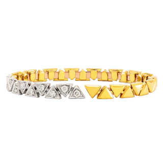 Vertical 18K Yellow Gold/White Gold Reflexion Diamond Trangle Station Cuff