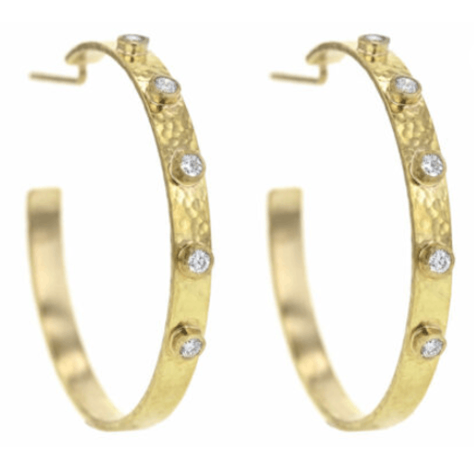 Vertical 19KT Yellow Gold Flatribbon 5 Bezel Hoop Earrings