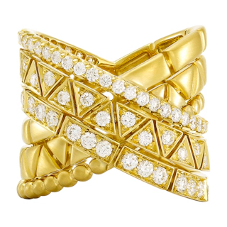 Vertical 18K Yellow Gold Diamond Six-Row Pave Crossover Ring