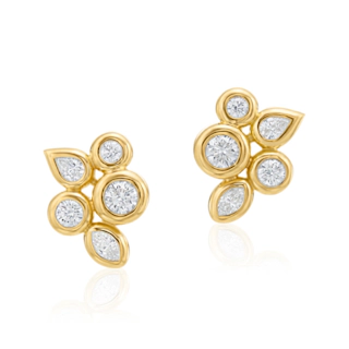 Vertical 18K Yellow Gold Moonlight Bezel Set Mixed Diamond Stud Earrings