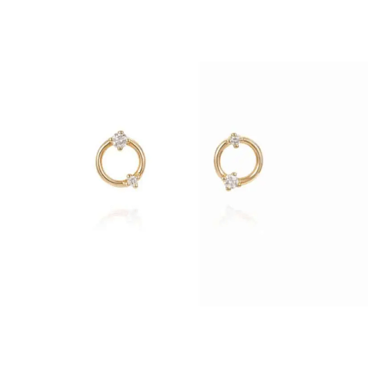 Vertical 18K Yellow Gold Solo Diamond Stud Earring