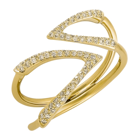 Vertical 18K Yellow Gold Brown Diamond Pointed Bypass Ring