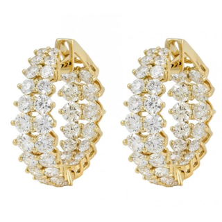 Vertical 18K Yellow Gold Gemini Brown Diamond Two-Row Hoop Earrings