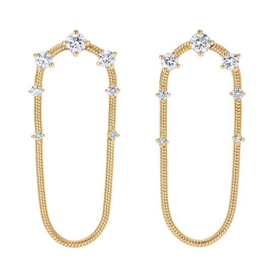 Vertical 18K Yellow Gold Parallel Diamond on Chain Medium Earrings