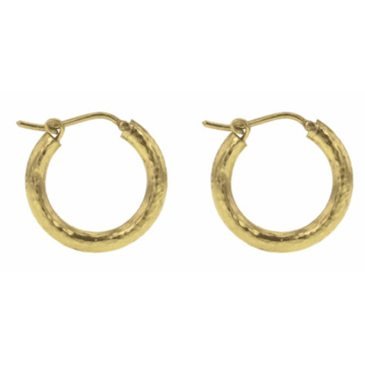 Vertical 19KT Yellow Gold Small Hammered Hoop Earrings