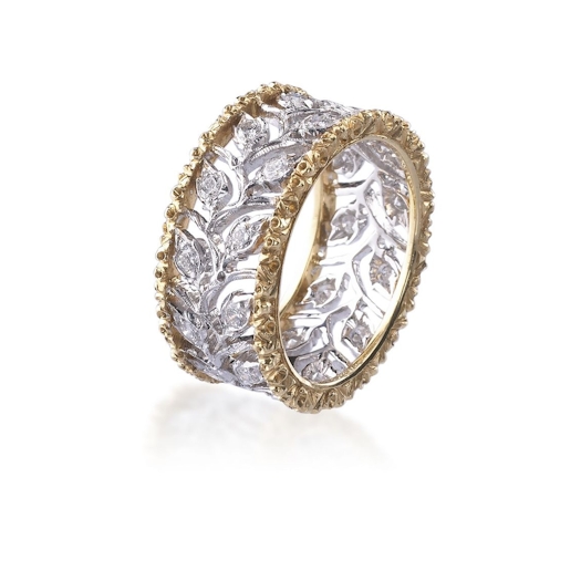 Vertical 18K Yellow and White Gold Ramage Eternelle Ring with Diamonds