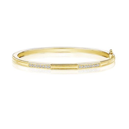 Vertical 18KT Yellow Gold Classic Diamond Bangle Bracelet