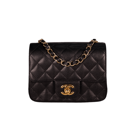 Image #1 Quilted Caviar Square Classic Single Flap Mini Black