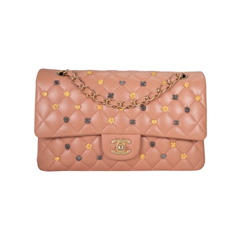 Image #1 Quilted Lambskin 18K Charms Double Flap Medium Pink