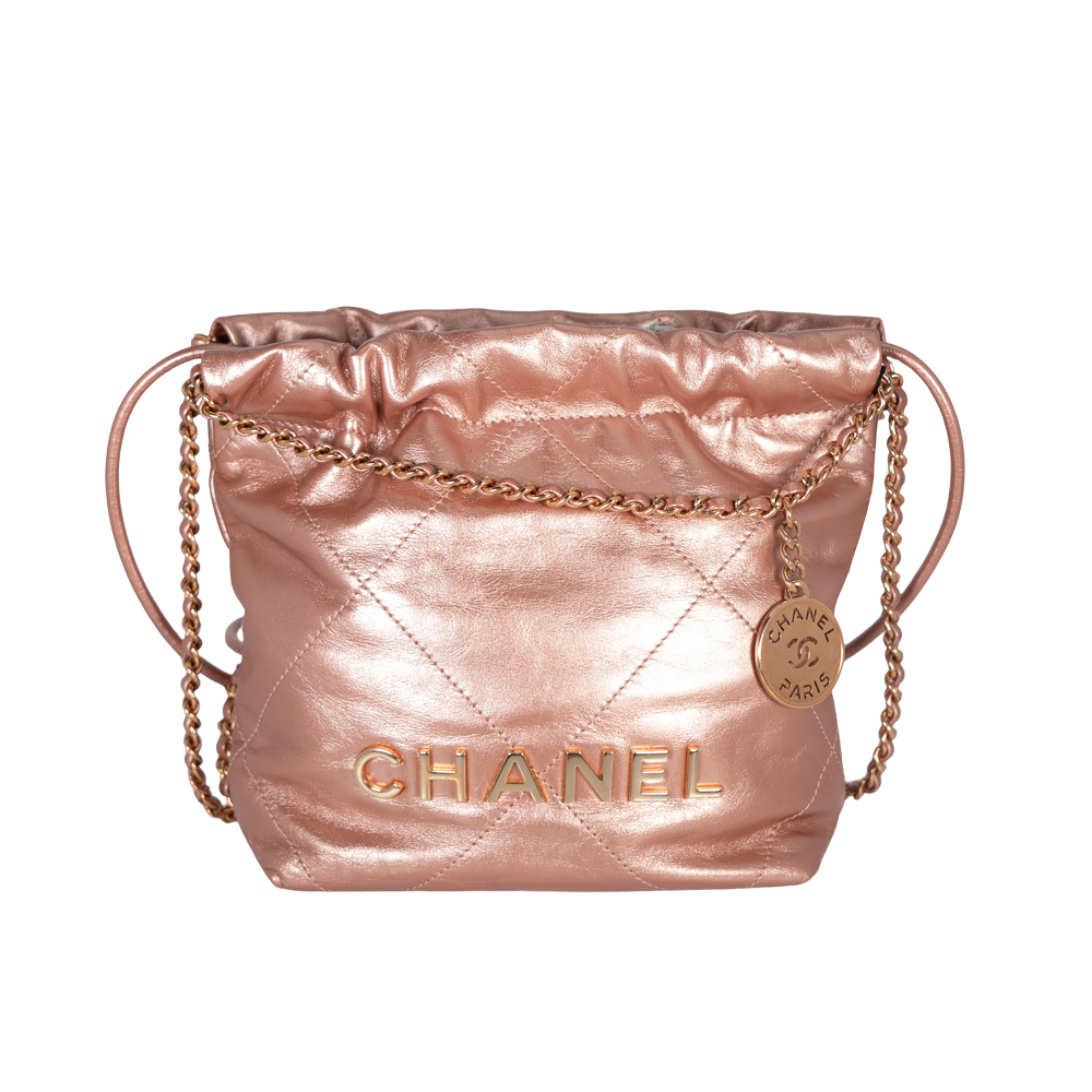 Image #1 Metallic Quilted Lambskin Chanel 22 Hobo Mini Copper