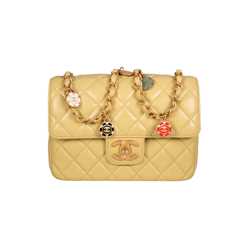 Image #1 Quilted Lambskin with Enamel Casino Royale Charms Square Flap Small Green