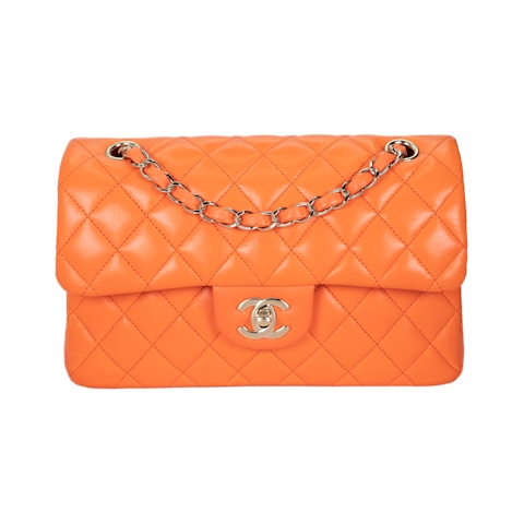 Image #1 Quilted Lambskin Small Flap Orange