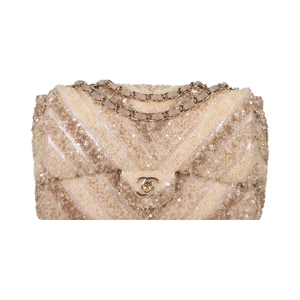Image #1 Chevron Sequins Single Flap Medium Gold