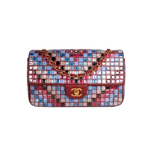 Image #1 Mosaic Lambskin Single Flap Medium Multicolor Red
