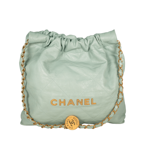 Image #1 Quilted Lambskin Chanel 22 Chain Hobo Medium Mint