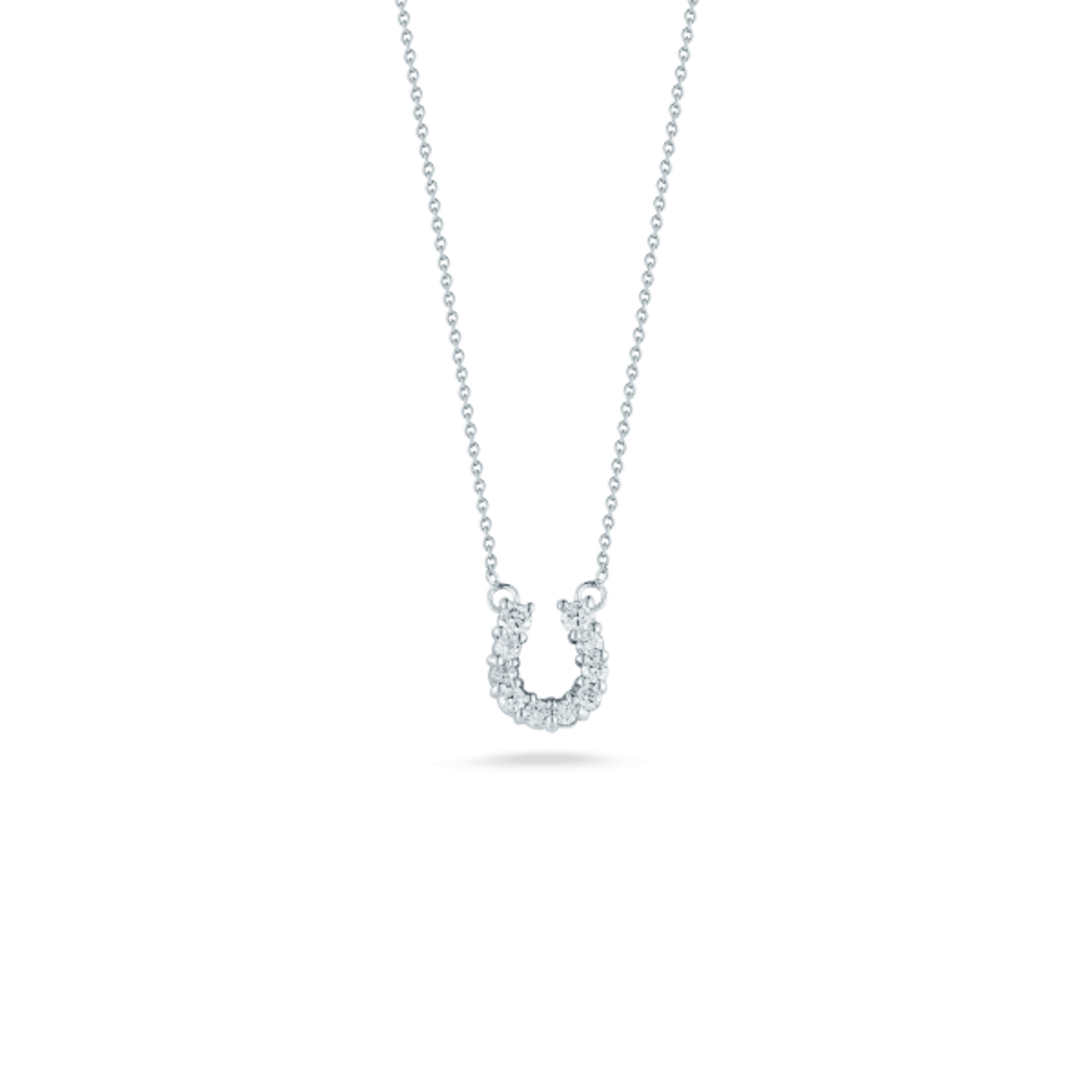 Vertical 18K White Gold Tiny Treasures Diamond Horseshoe Necklace