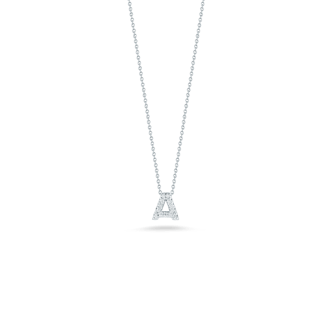 Vertical 18K White Gold Tiny Treasures Diamond Love Letter Necklace