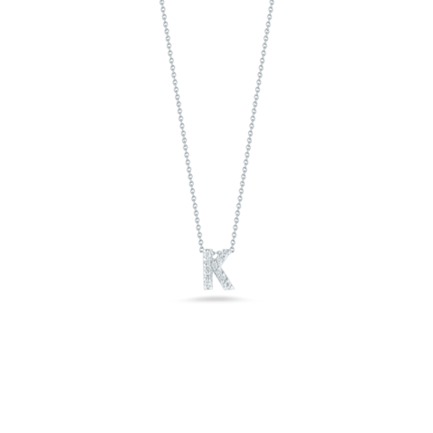 Vertical 18K White Gold Tiny Treasures Diamond Love Letter Necklace
