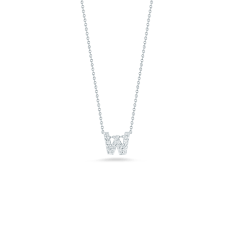 Vertical 18K White Gold Tiny Treasures Diamond Love Letter Necklace