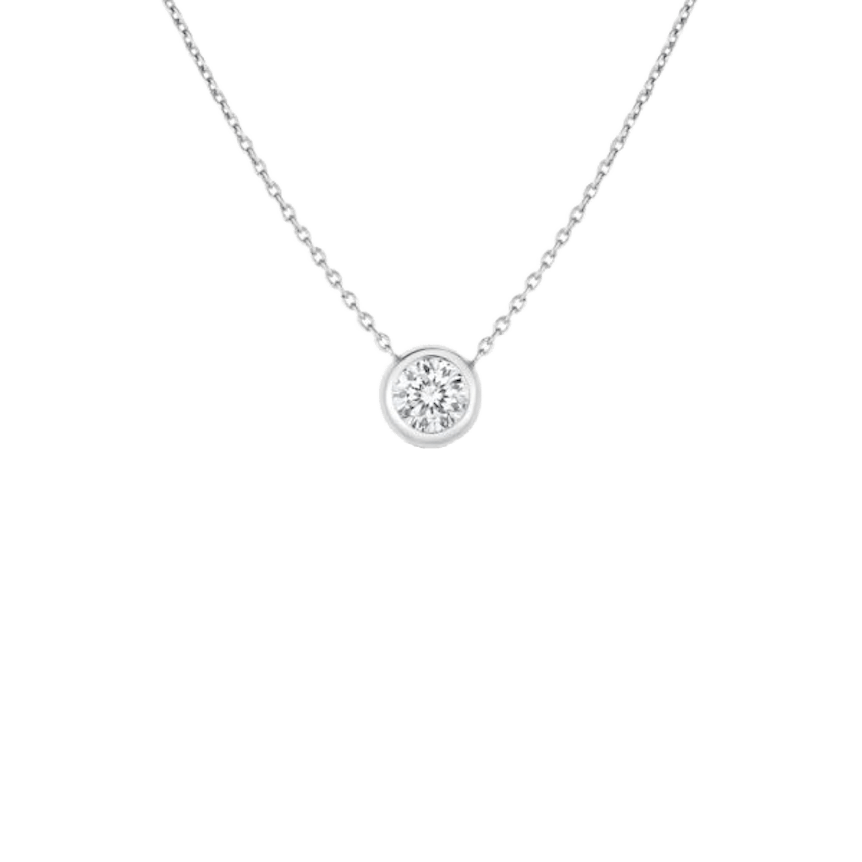 Vertical 18K White Gold Diamonds By The Inch Diamond Bezel Set Solitaire Necklace